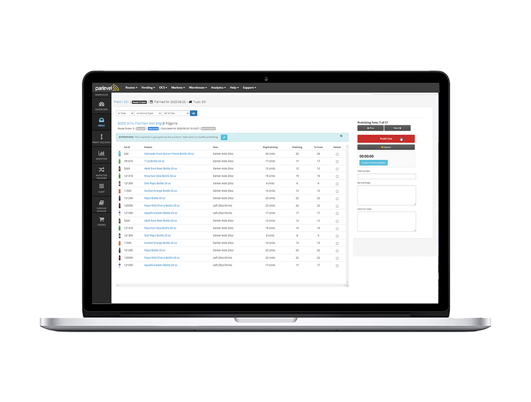 Vending Management System precise prekitting